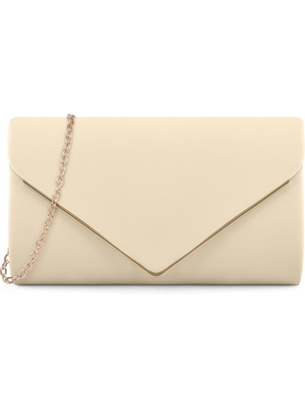 Women's Champagne Beige Pu Leather Clutch Formal Wedding Prom Purse Evening Bag